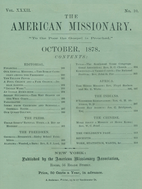 The American Missionary — Volume 32, No. 10, October, 1878