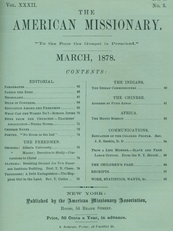 The American Missionary — Volume 32, No. 03, March, 1878