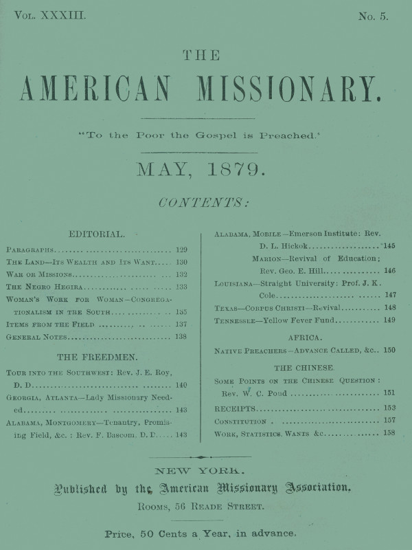 The American Missionary — Volume 33, No. 05, May, 1879