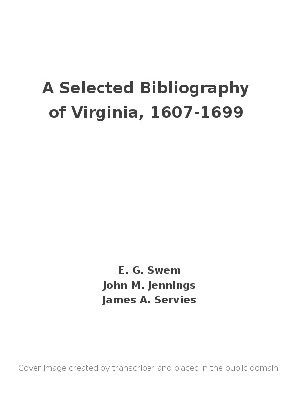 Virginia'nın Seçilmiş Bibliyografyası, 1607-1699