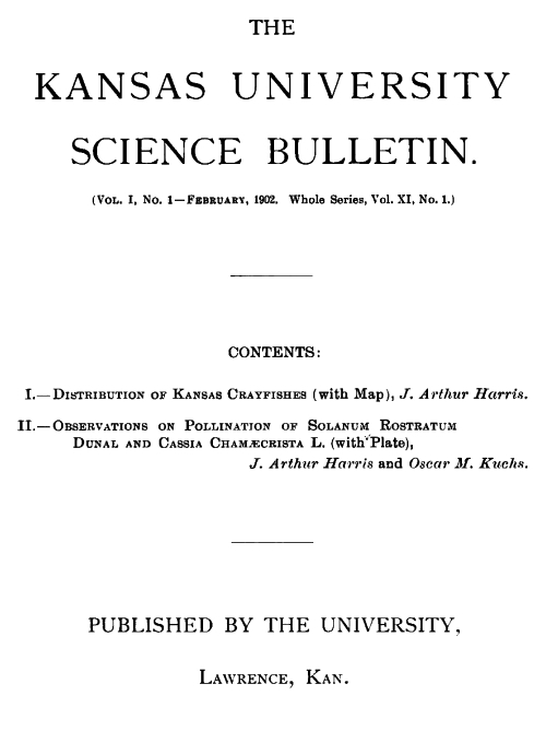 Kansas Üniversitesi Bilim Bülteni (Cilt I, Sayı 1)