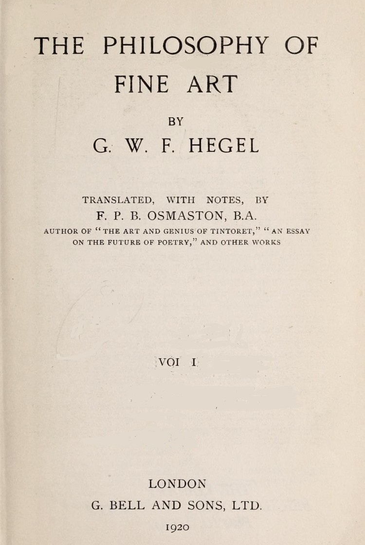 The Philosophy of Fine Art, volume 1 (of 4)&#10;Hegel's Aesthetik
