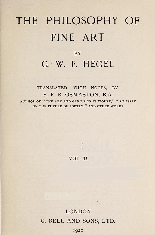 The Philosophy of Fine Art, volume 2 (of 4)&#10;Hegel's Aesthetik