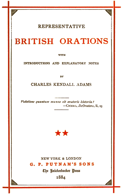 Representative British Orations Volume 2 (of 4)&#10;With Introductions and Explanatory Notes