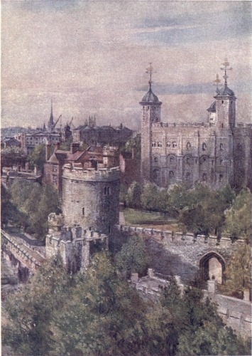 THE WHITE TOWER (KEEP), WITH THE LANTHORN TOWER IN THE FOREGROUND, FROM THE TOWER BRIDGE