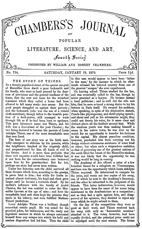 Chambers'ın Popüler Edebiyat, Bilim ve Sanat Dergisi, Sayı 734, 19 Ocak 1878