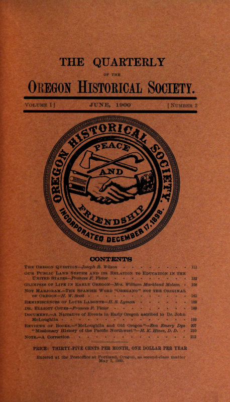 The Quarterly of the Oregon Historical Society (Vol. I, No. 2)