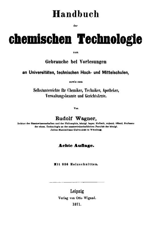 Handbuch der chemischen Technologie&#10;Achte Auflage