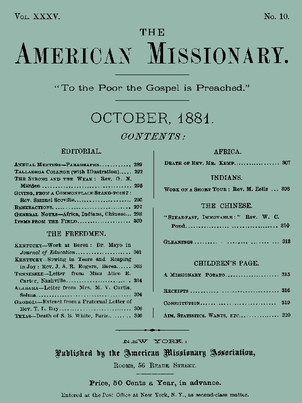 The American Missionary — Volume 35, No. 10, October, 1881