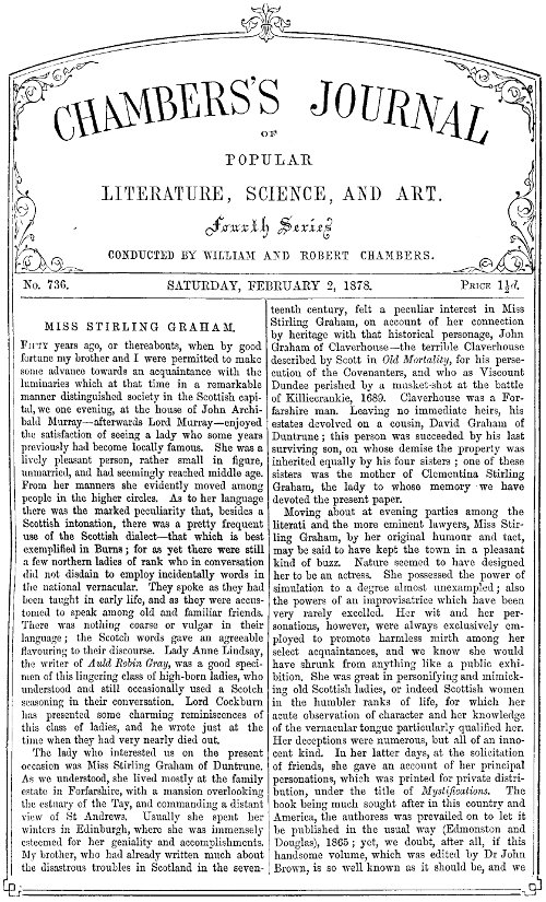 Chambers's Journal of Popular Literature, Science, and Art, No. 736, February 2, 1878