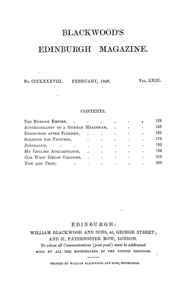 Blackwood'un Edinburg Dergisi, Cilt 63, No. 388, Şubat 1848