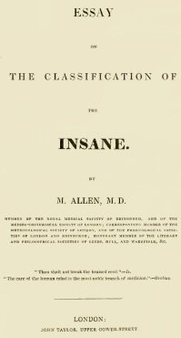 Essay on the Classification of the Insane