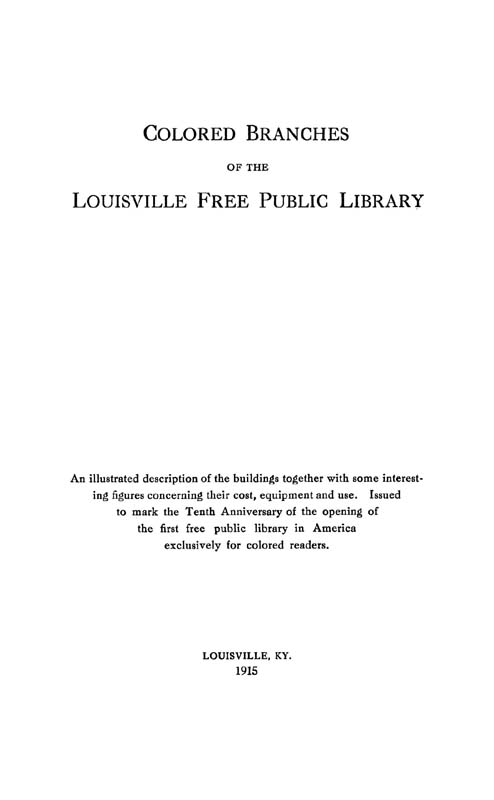 Colored Branches of the Louisville Free Public Library