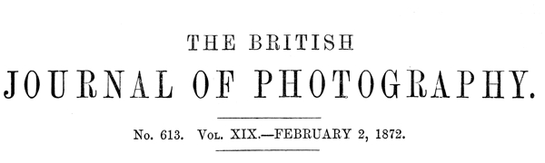 The British Journal of Photography, No. 613, Vol. XIX, February 2, 1872