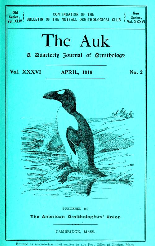 The Auk: Kuş Bilimi Dergisi, Cilt XXXVI Nisan, 1919 No. 2