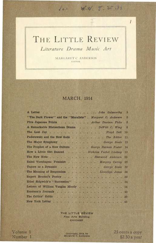 The Little Review, March 1914 (Vol. 1, No. 1)