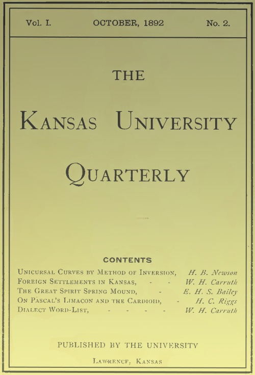 Kansas Üniversitesi Dergisi, Cilt I, Sayı 2, Ekim 1892