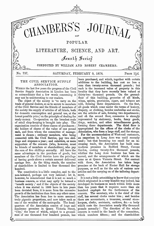 Chambers's Journal of Popular Literature, Science, and Art, No. 737, February 9, 1878