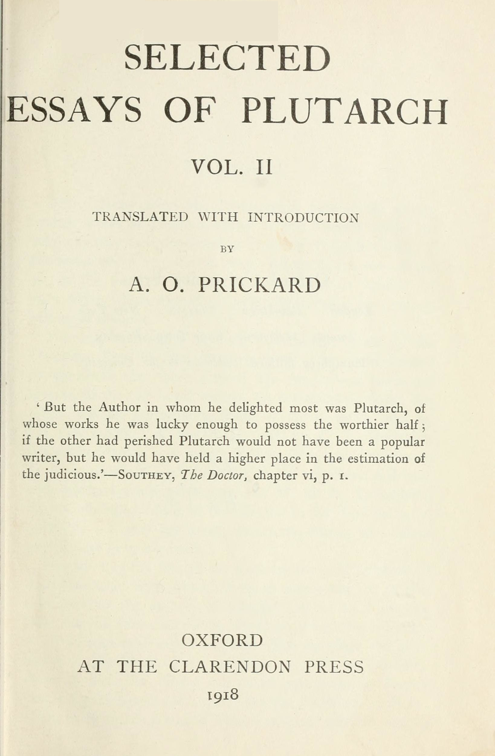 Selected Essays of Plutarch, Vol. II.