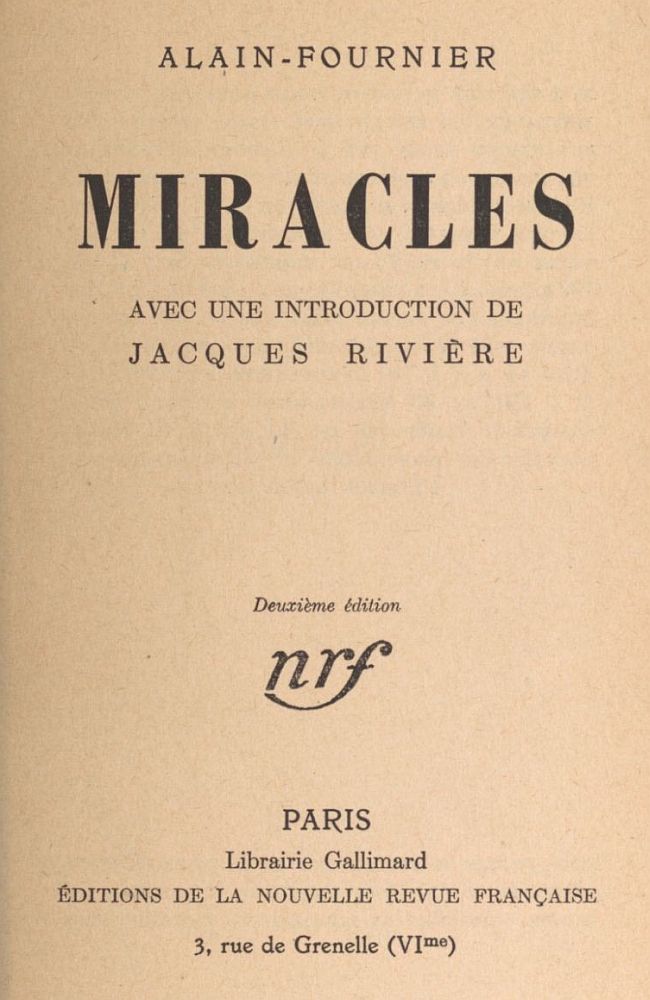 Miracles&#10;avec une introduction de Jacques Rivière