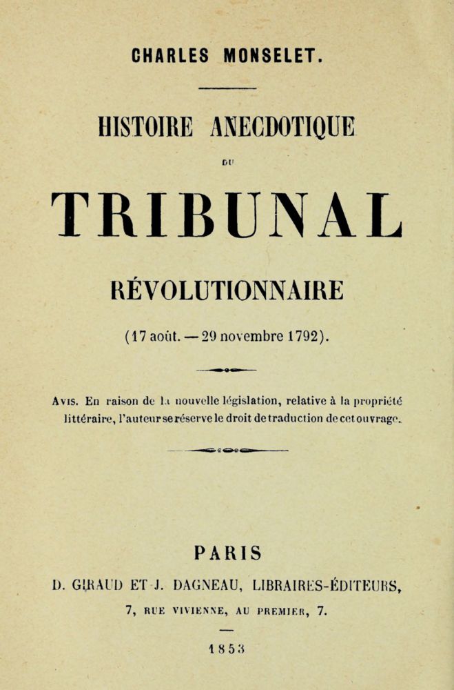 Histoire anecdotique du tribunal révolutionnaire