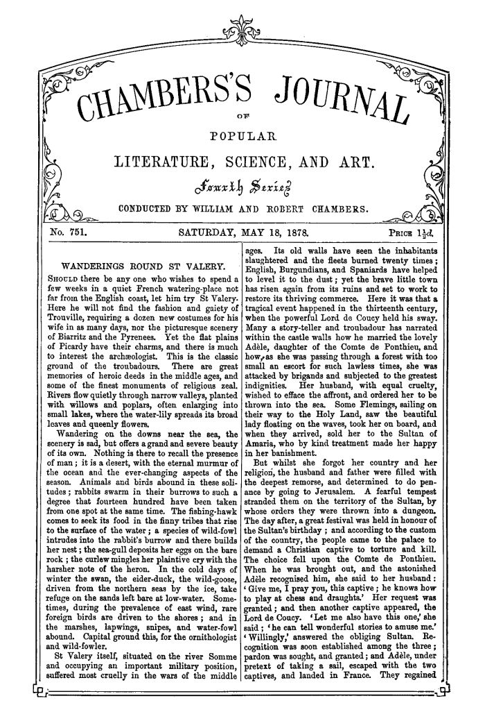 Chambers'ın Halk Edebiyatı, Bilim ve Sanat Dergisi, No. 751, 18 Mayıs 1878