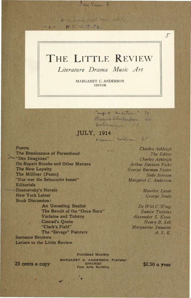 The Little Review, July 1914 (Vol. 1, No. 5)