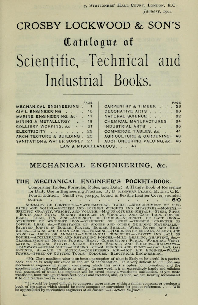 Crosby Lockwood & Son's Catalogue of Scientific, Technical and Industrial Books, January, 1901