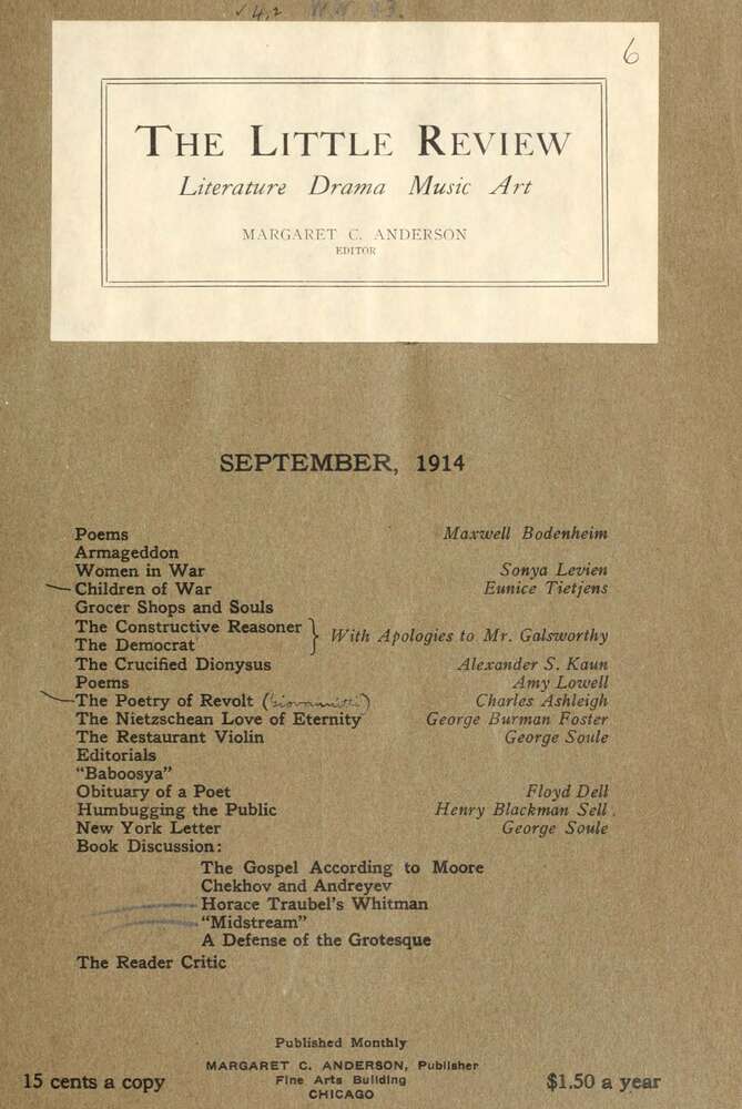 The Little Review, September 1914 (Vol. 1, No. 6)