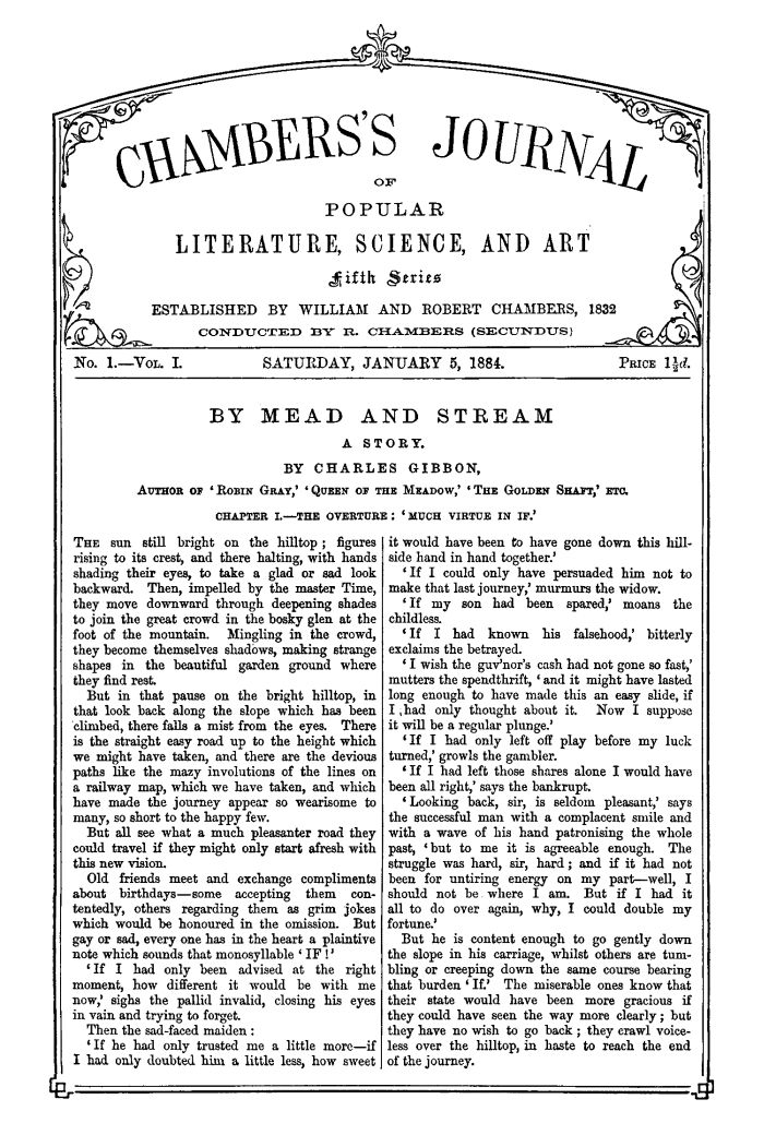 Chambers'ın Halk Edebiyatı, Bilim ve Sanat Dergisi, Beşinci Seri, Sayı 1, Cilt I, 5 Ocak 1884