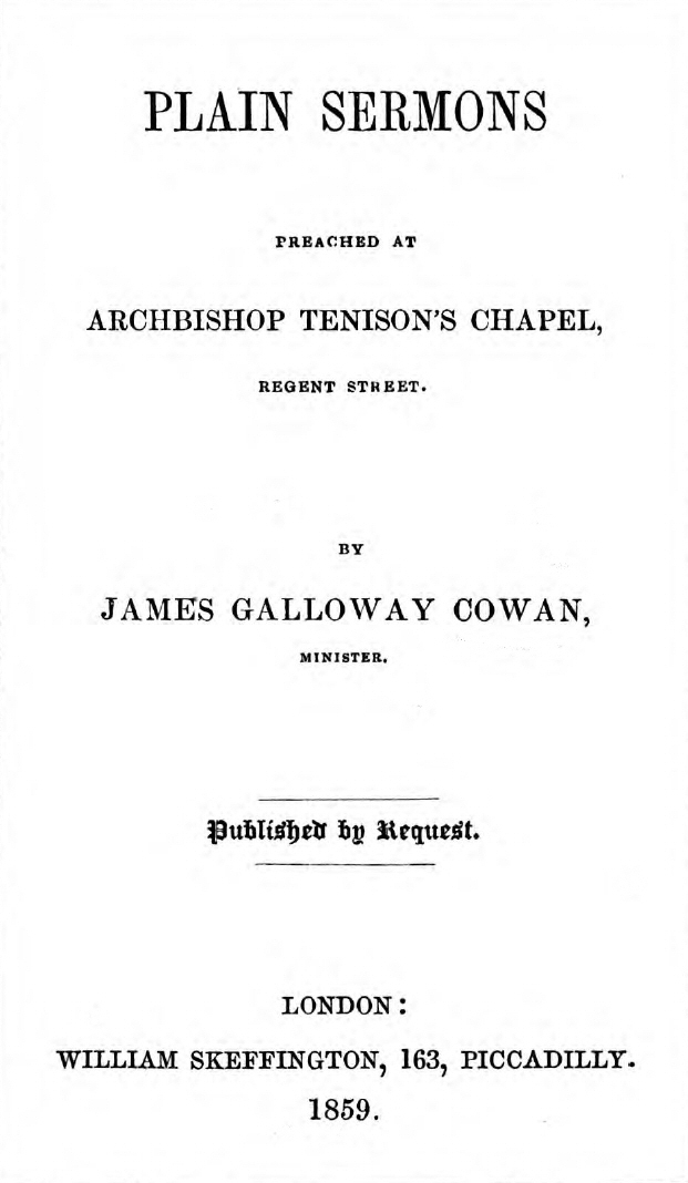 Plain Sermons, Preached at Archbishop Tenison's Chapel, Regent Street