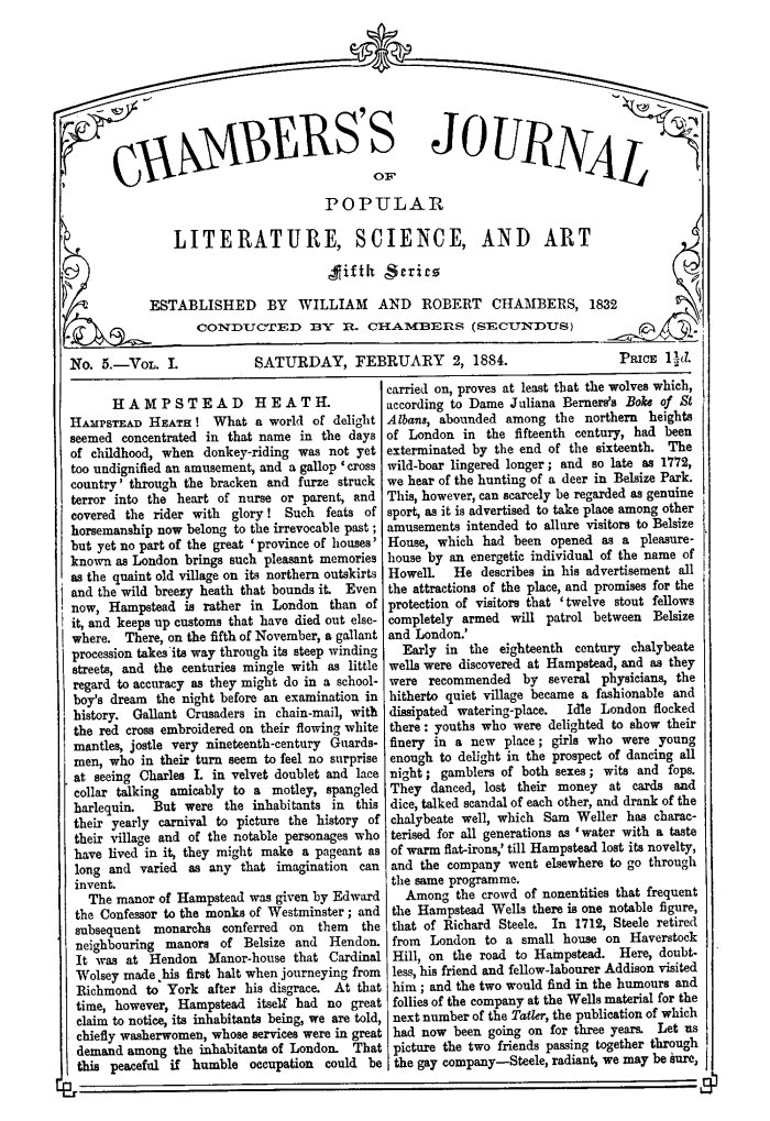 Chambers's Journal of Popular Literature, Science, and Art, Fifth Series, No. 5, Vol. I, February 2, 1884