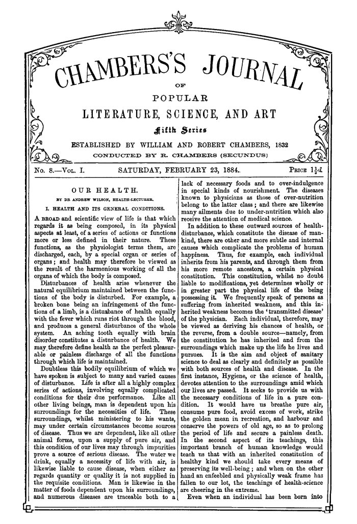 Chambers's Journal of Popular Literature, Science, and Art, Fifth Series, No. 8, Vol. I, February 23, 1884