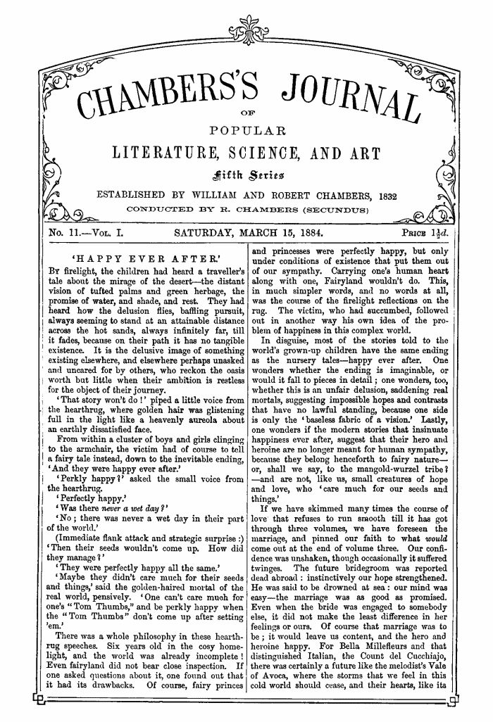 Chambers's Journal of Popular Literature, Science, and Art, Fifth Series, No. 11, Vol. I, March 15, 1884