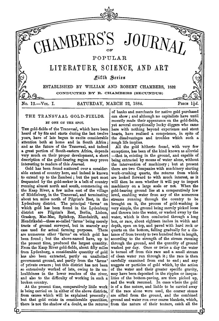 Chambers's Journal of Popular Literature, Science, and Art, Fifth Series, No. 12, Vol. I, March 22, 1884