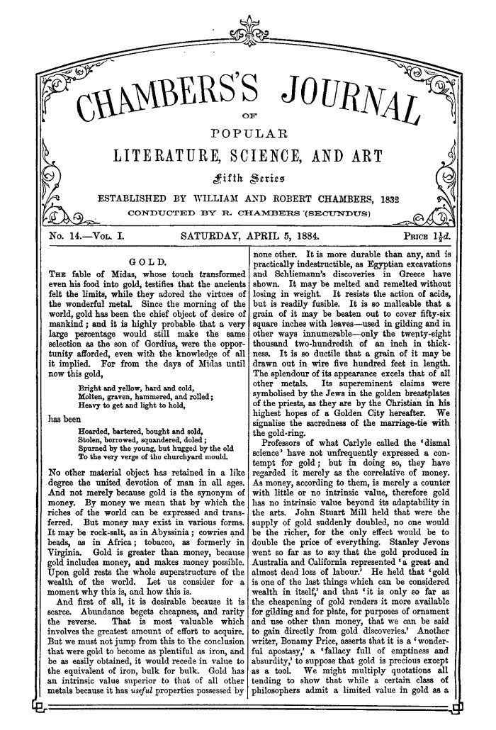Chambers's Journal of Popular Literature, Science, and Art, Fifth Series, No. 14, Vol. I, April 5, 1884