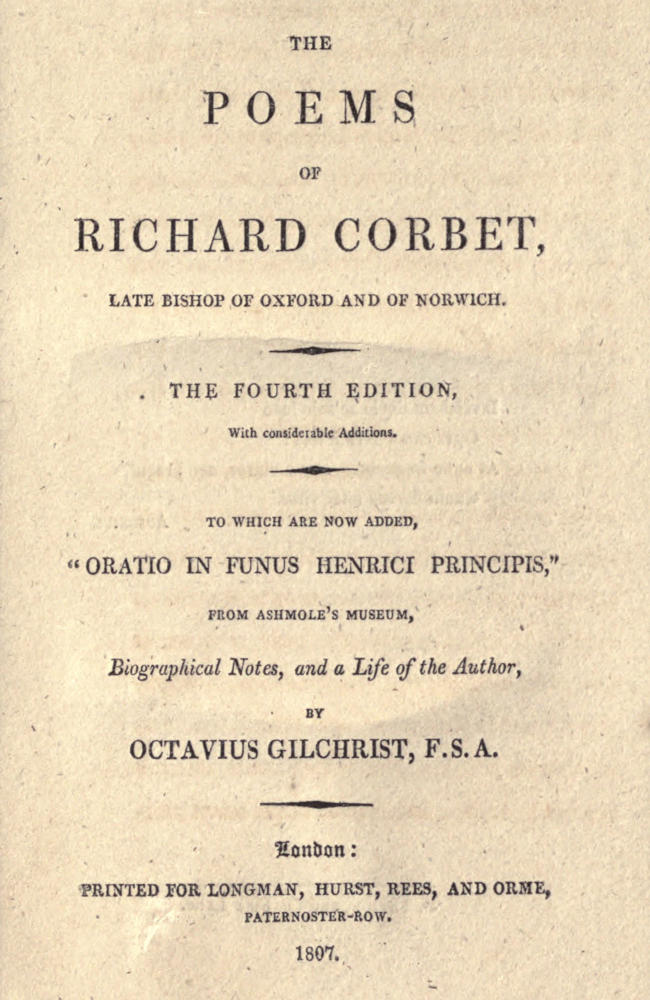 Richard Corbet'ın Şiirleri, Oxford ve Norwich eski piskoposu&#10;4. baskı