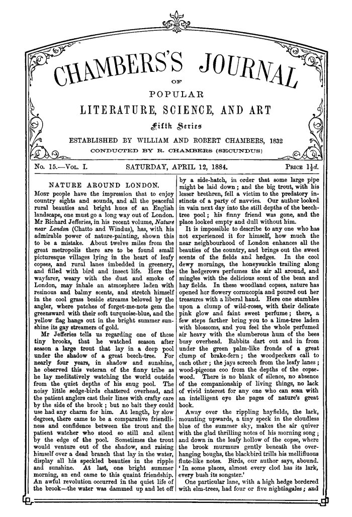 Chambers's Journal of Popular Literature, Science, and Art, Fifth Series, No. 15, Vol. I, April 12, 1884