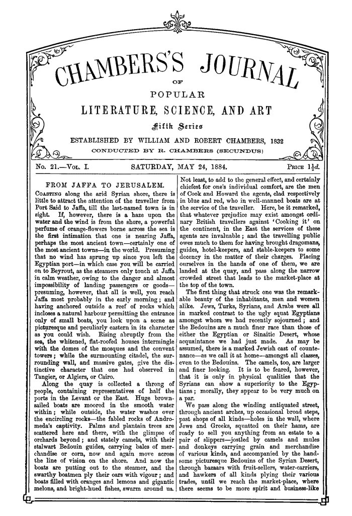 Chambers's Journal of Popular Literature, Science, and Art, Fifth Series, No. 21, Vol. I, May 24, 1884