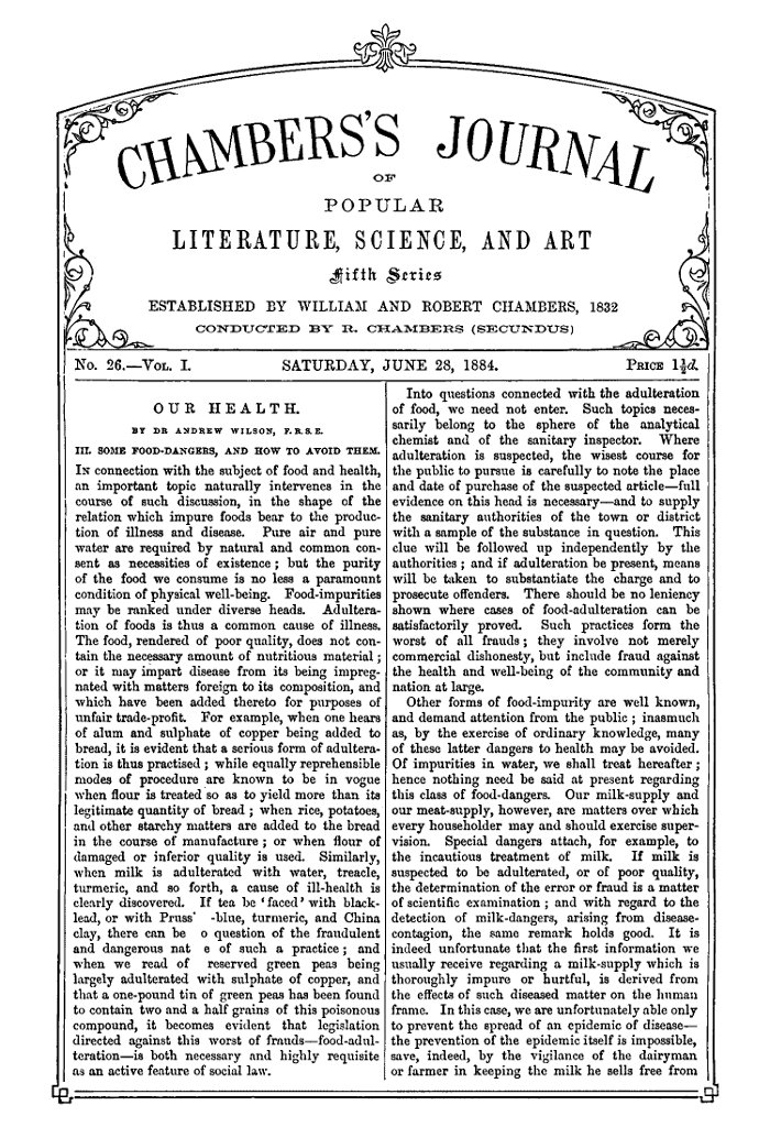 Chambers's Journal of Popular Literature, Science, and Art, Fifth Series, No. 26, Vol. I, June 28, 1884