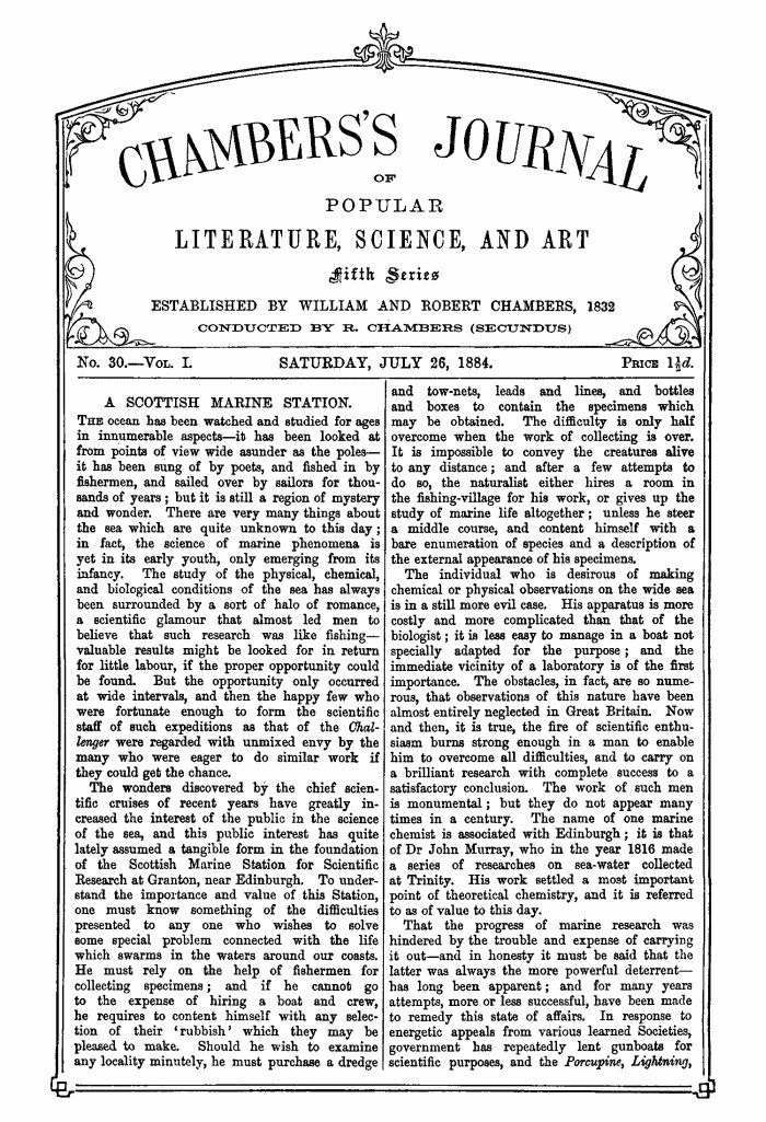 Chambers'ın Halk Edebiyatı, Bilim ve Sanat Dergisi, Beşinci Seri, No. 30, Cilt I, 26 Temmuz 1884