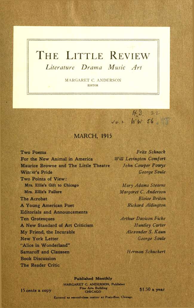 The Little Review, March 1915 (Vol. 2, No. 1)