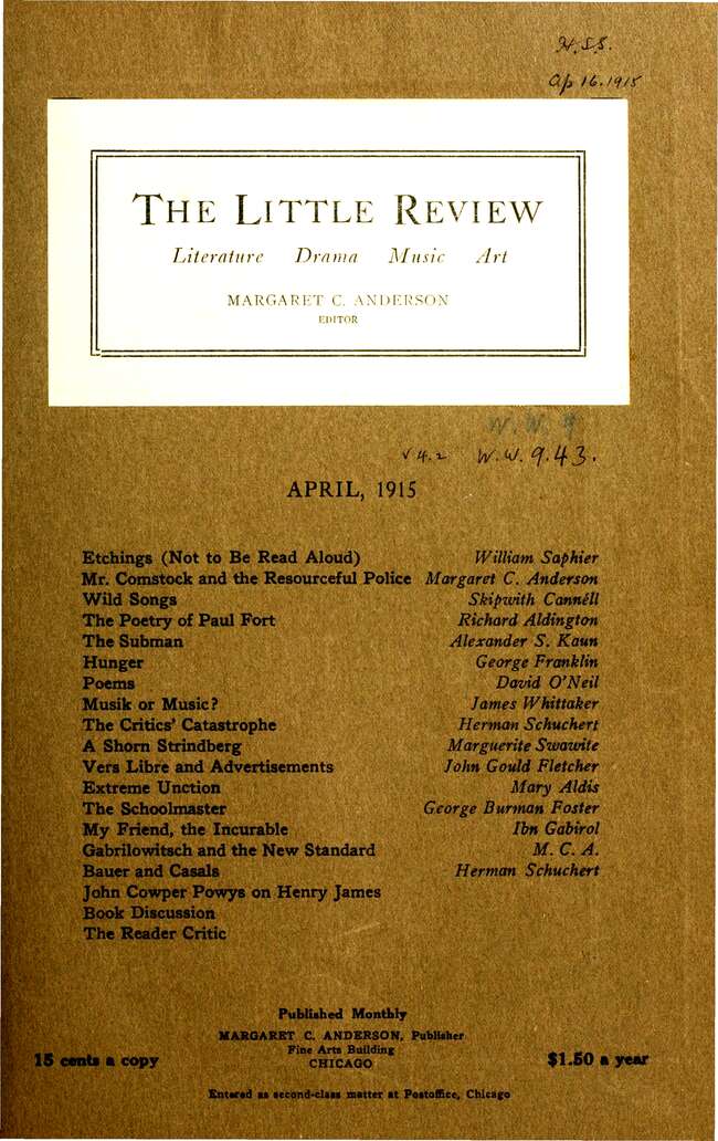 The Little Review, April 1915 (Vol. 2, No. 2)