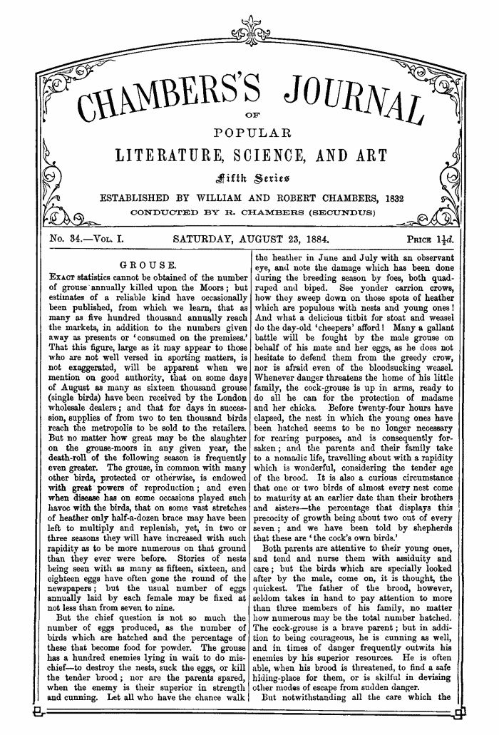 Chambers's Journal of Popular Literature, Science, and Art, Fifth Series, No. 34, Vol. I, August 23, 1884