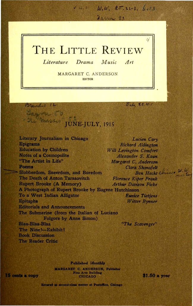 The Little Review, June-July 1915 (Vol. 2, No. 4)