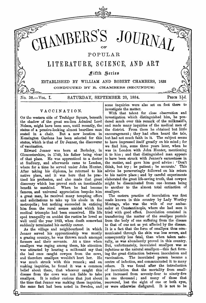 Chambers's Journal of Popular Literature, Science, and Art, Fifth Series, No. 38, Vol. I, September 20, 1884