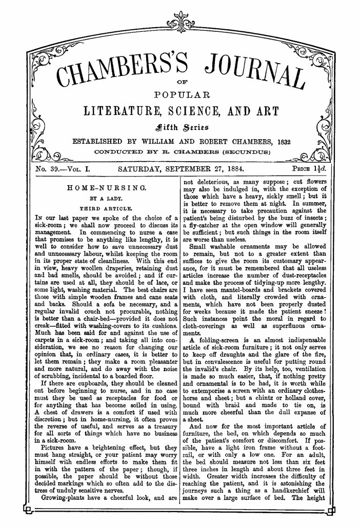 Chambers's Journal of Popular Literature, Science, and Art, Fifth Series, No. 39, Vol. I, September 27, 1884