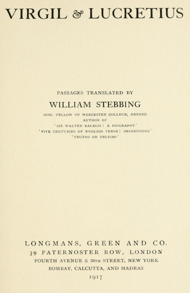 Virgil & Lucretius&#10;Passages translated by William Stebbing