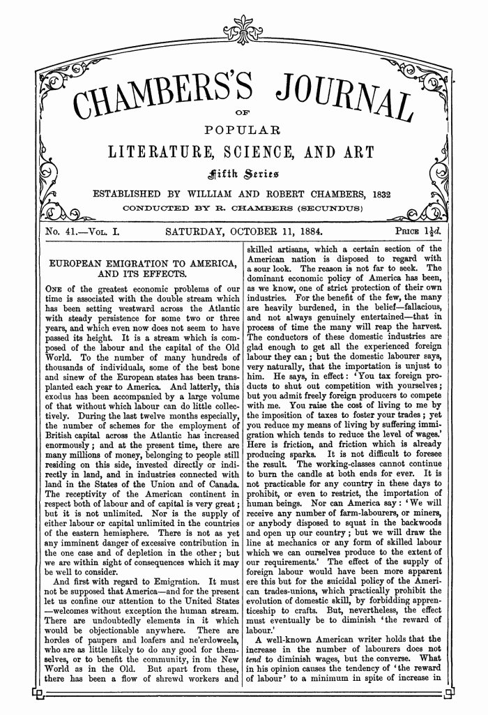 Chambers's Journal of Popular Literature, Science, and Art, Fifth Series, No. 41, Vol. I, October 11, 1884