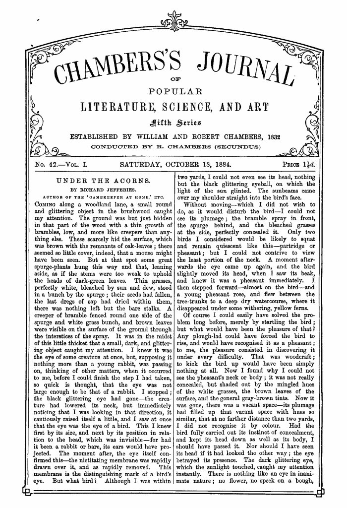 Chambers's Journal of Popular Literature, Science, and Art, Fifth Series, No. 42, Vol. I, October 18, 1884
